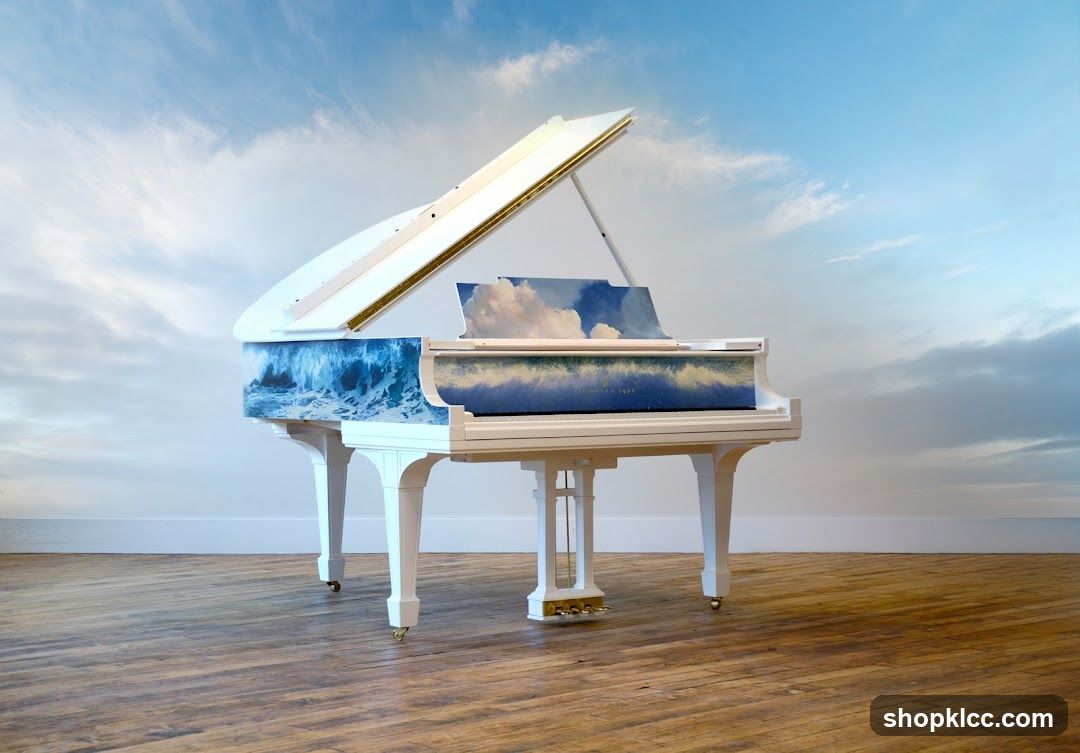Grand Piano with Sky and Ocean Design