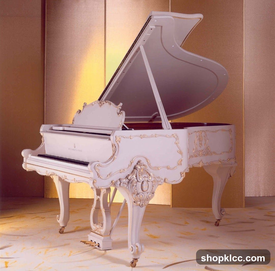 White Grand Piano with Gold Accents