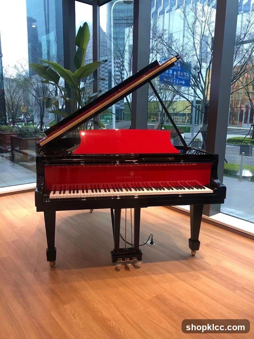 Red Grand Piano in Modern Interior