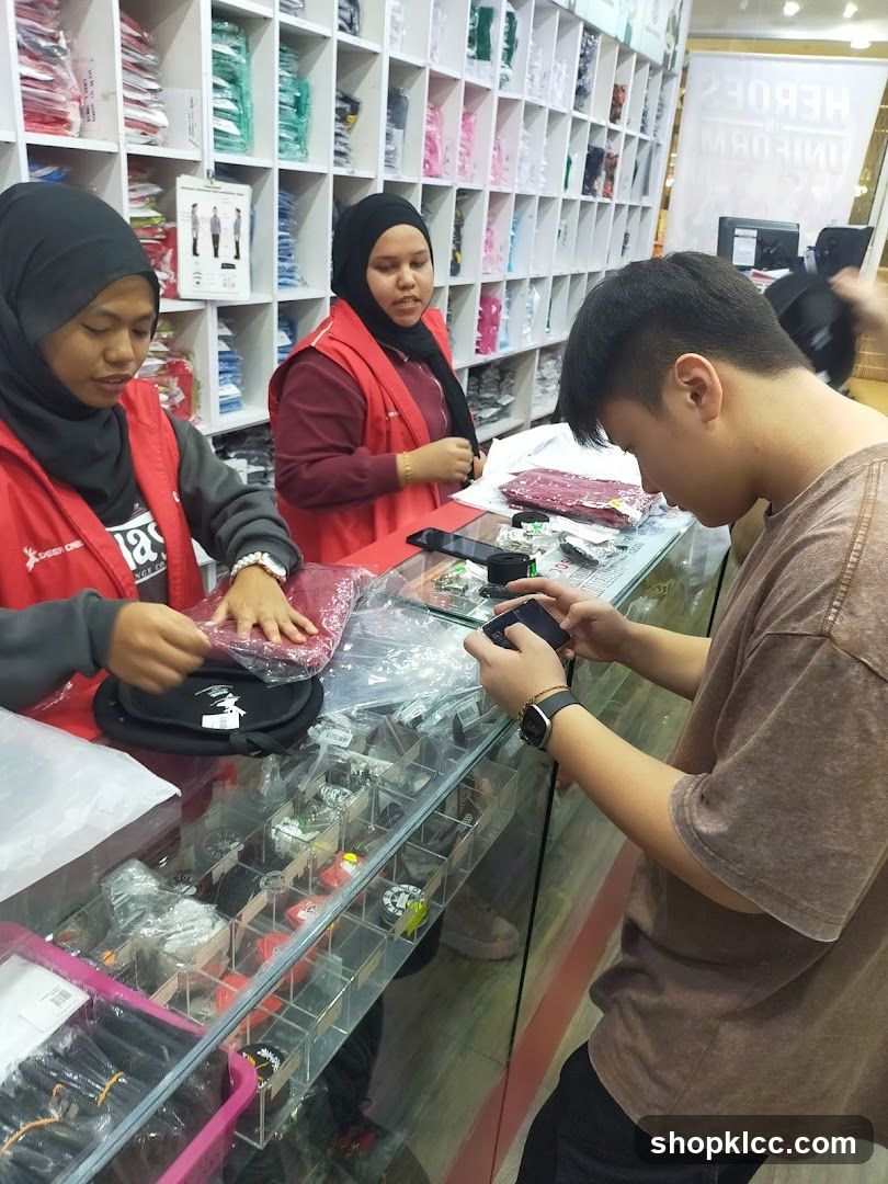 Shop interior with staff and customers