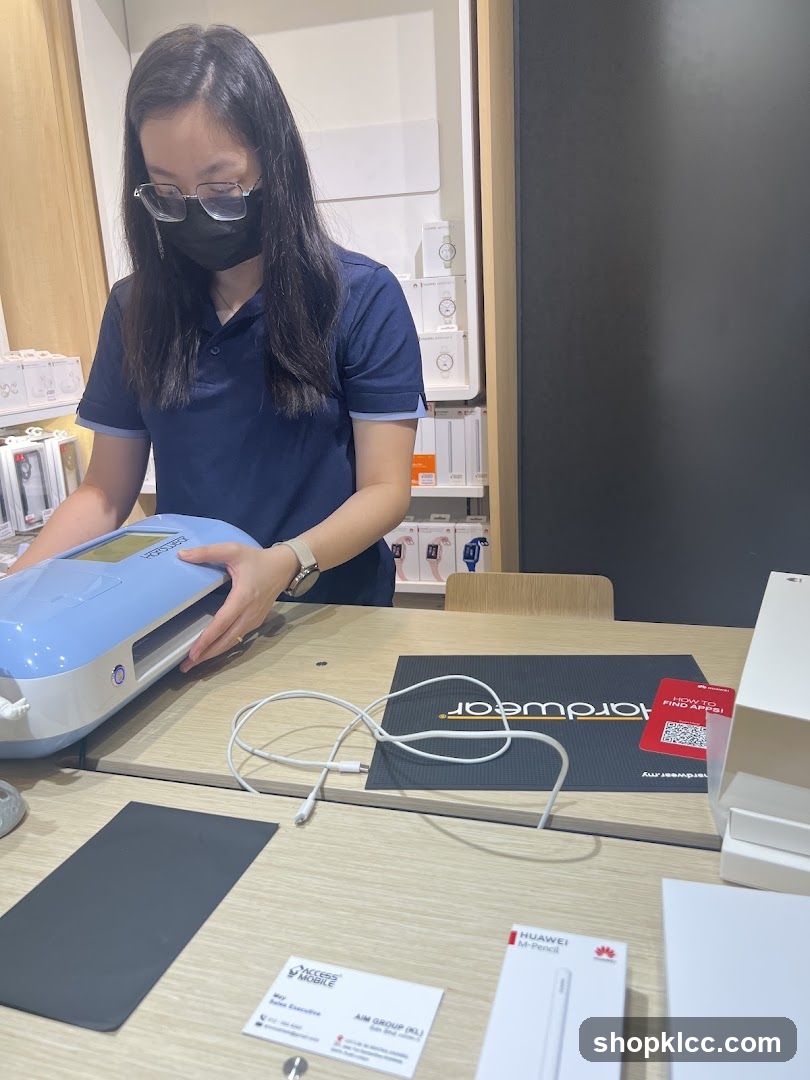Store employee with device