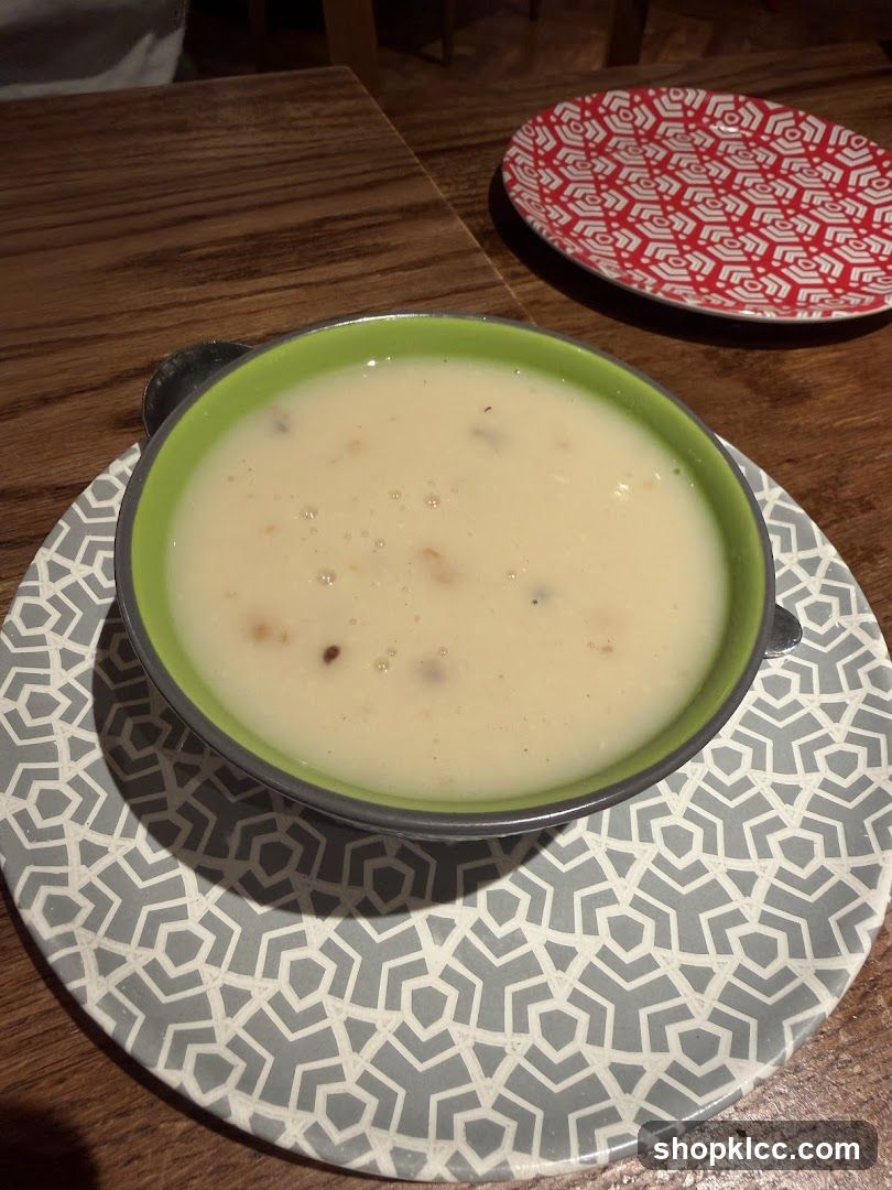 Bowl of soup on a table
