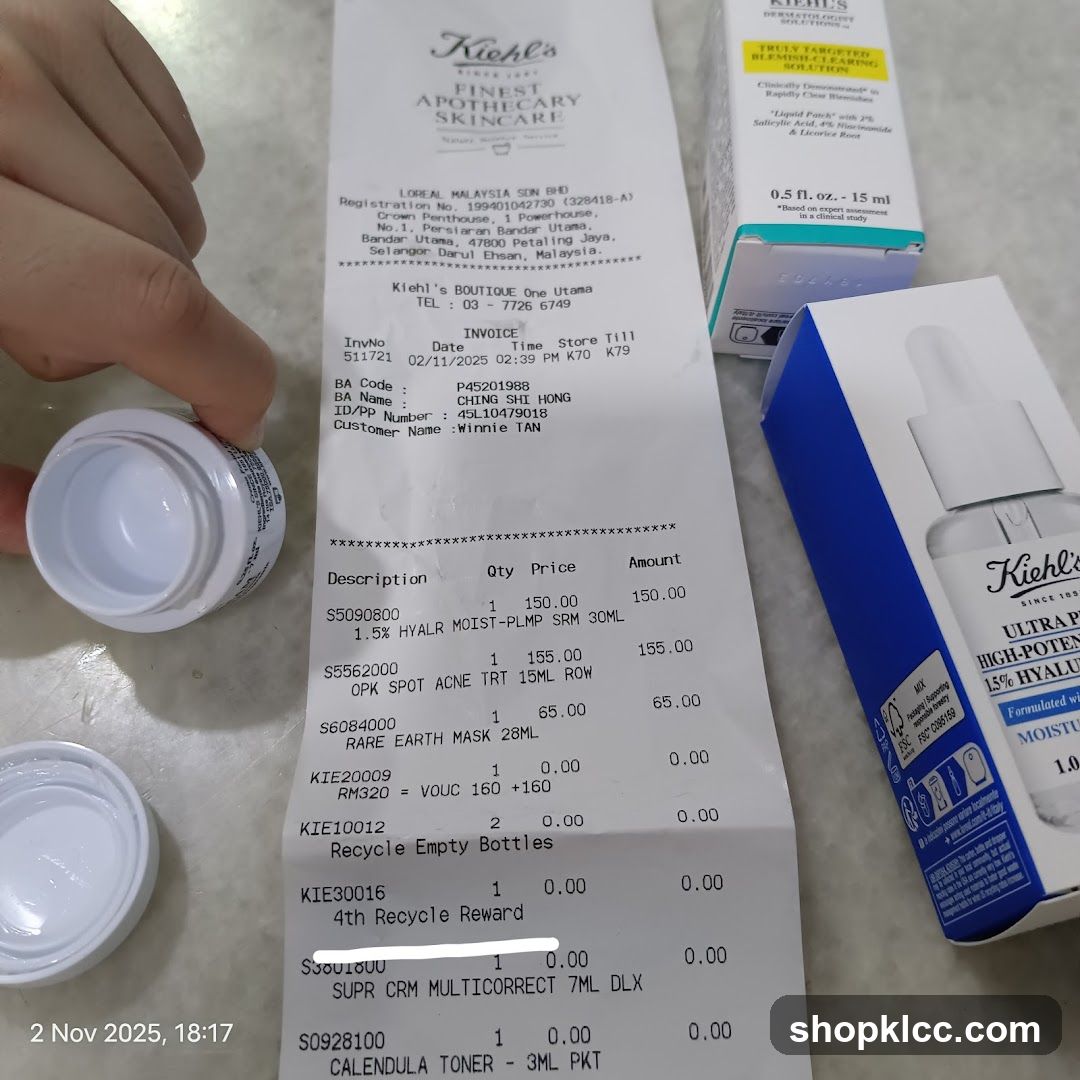 Kiehl's Receipt and Products