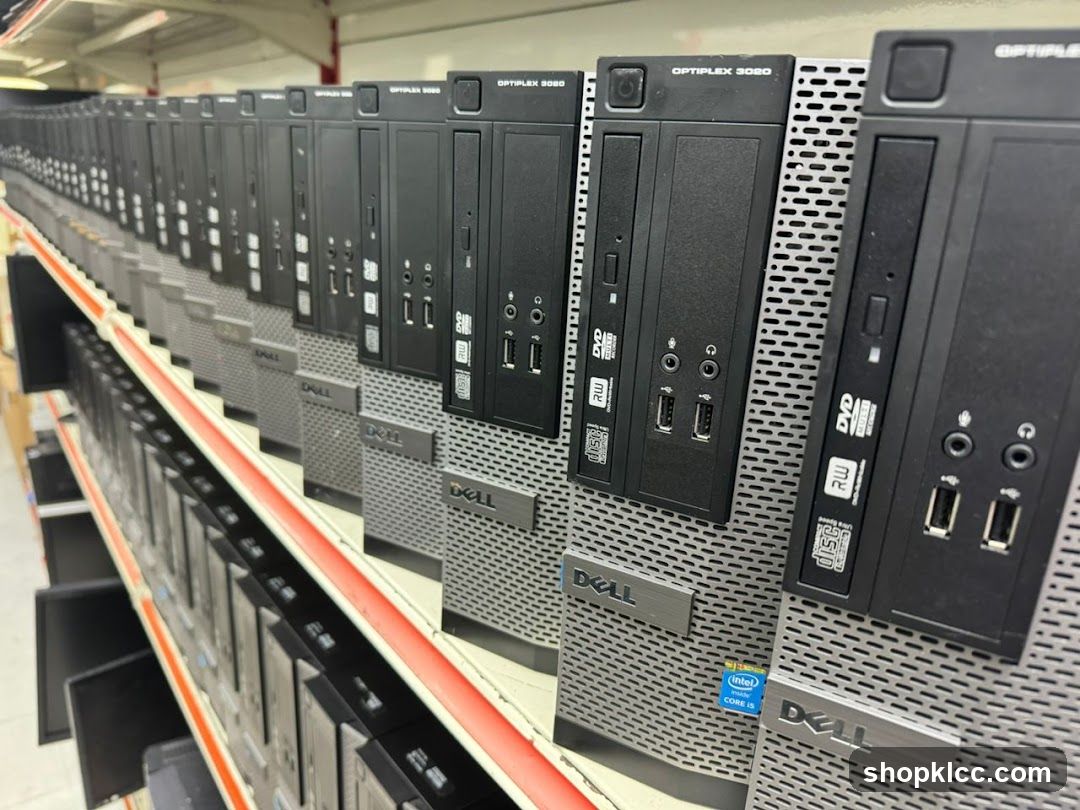 Dell OptiPlex Desktop Computers on Shelf