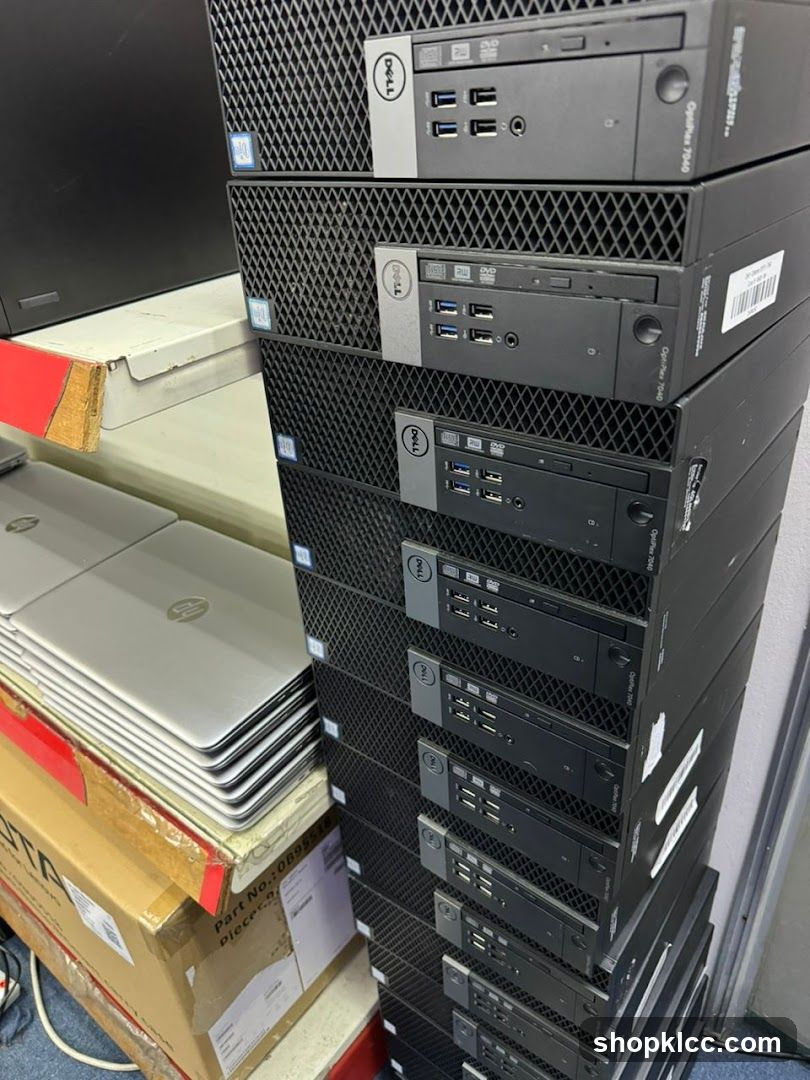 Stack of Dell Servers and Laptops