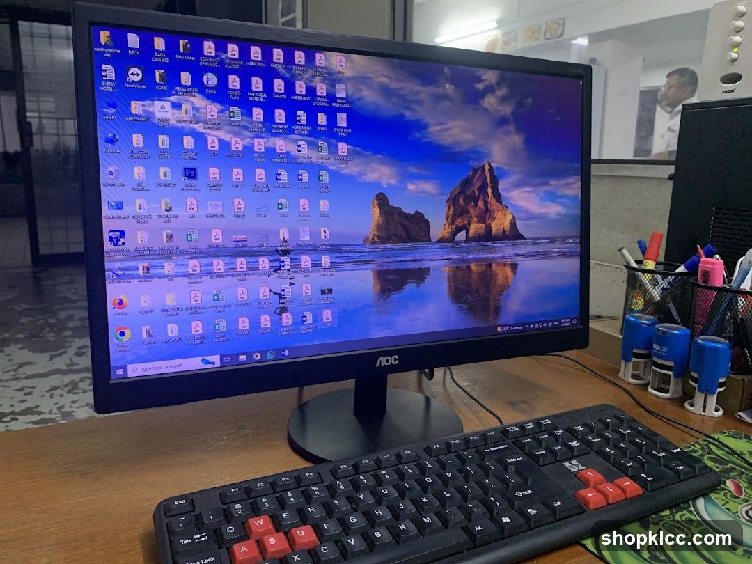Office Desk Setup with Monitor and Keyboard
