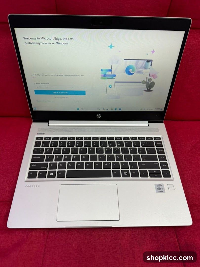 HP ProBook Laptop on Red Background