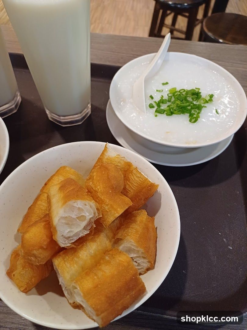 Breakfast Meal with Porridge and Fried Dough