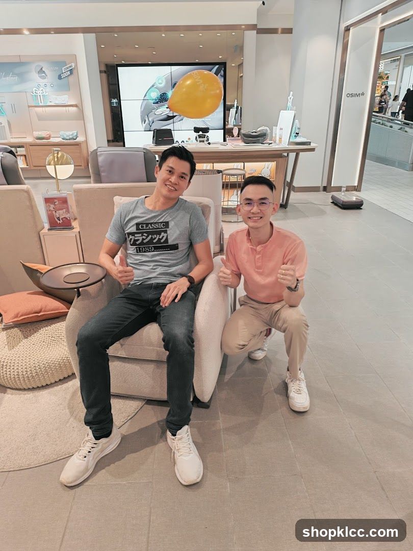 Two men in a modern store interior