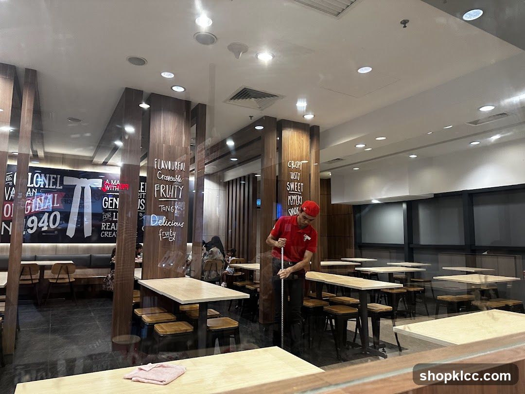 Restaurant Interior with Staff Cleaning