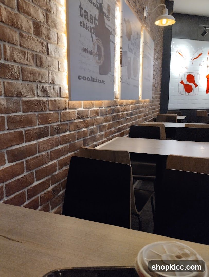 Restaurant Interior with Brick Wall and Artwork