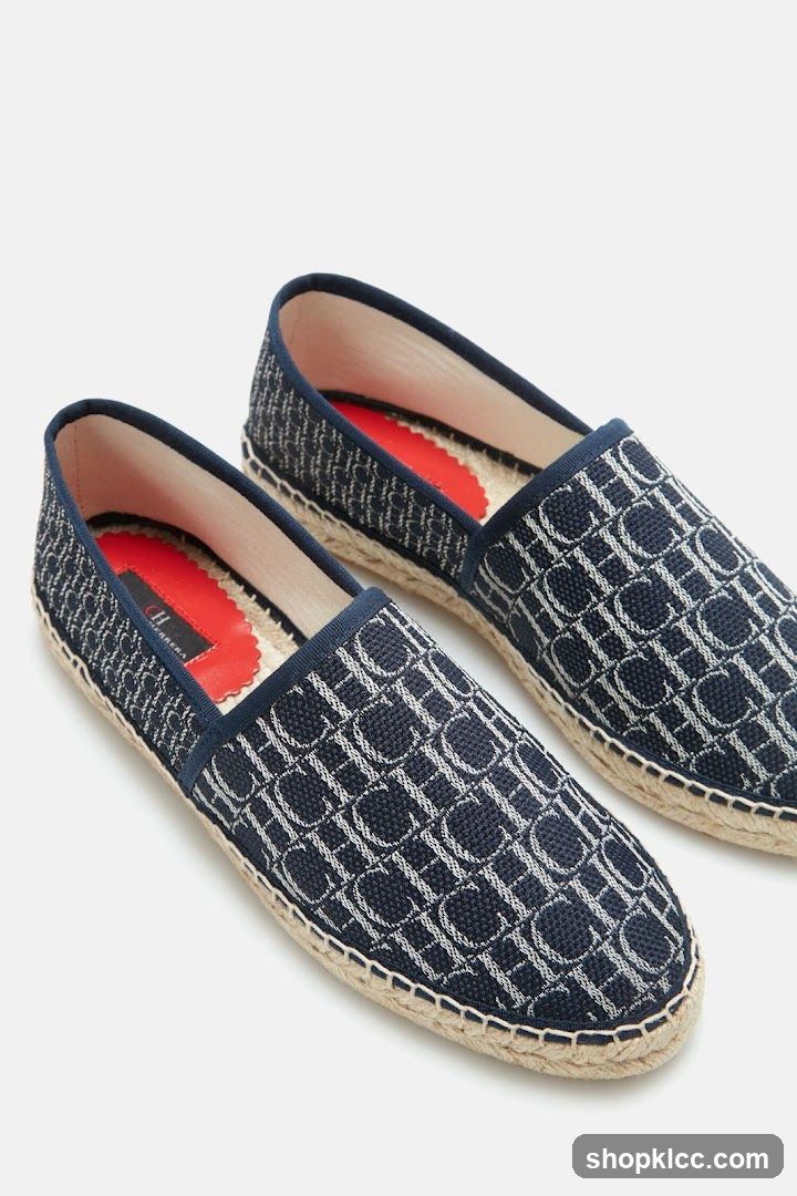 Navy Espadrilles with Monogram Pattern