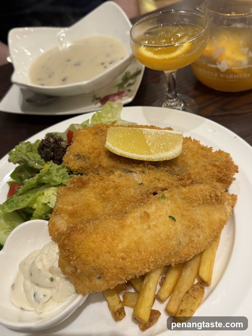 Fried Fish and Chips with Soup and Drink