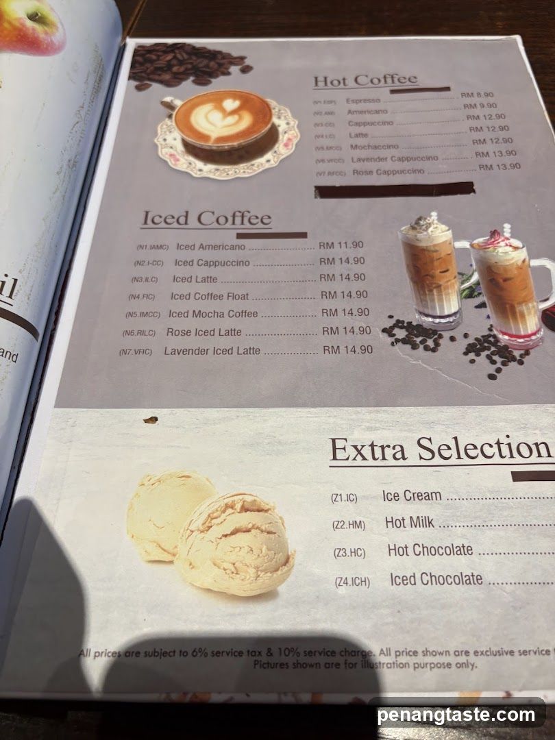 Coffee and Extra Selection Menu