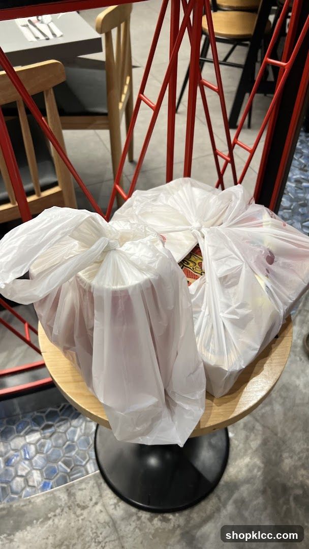 Takeout Bags on a Stool