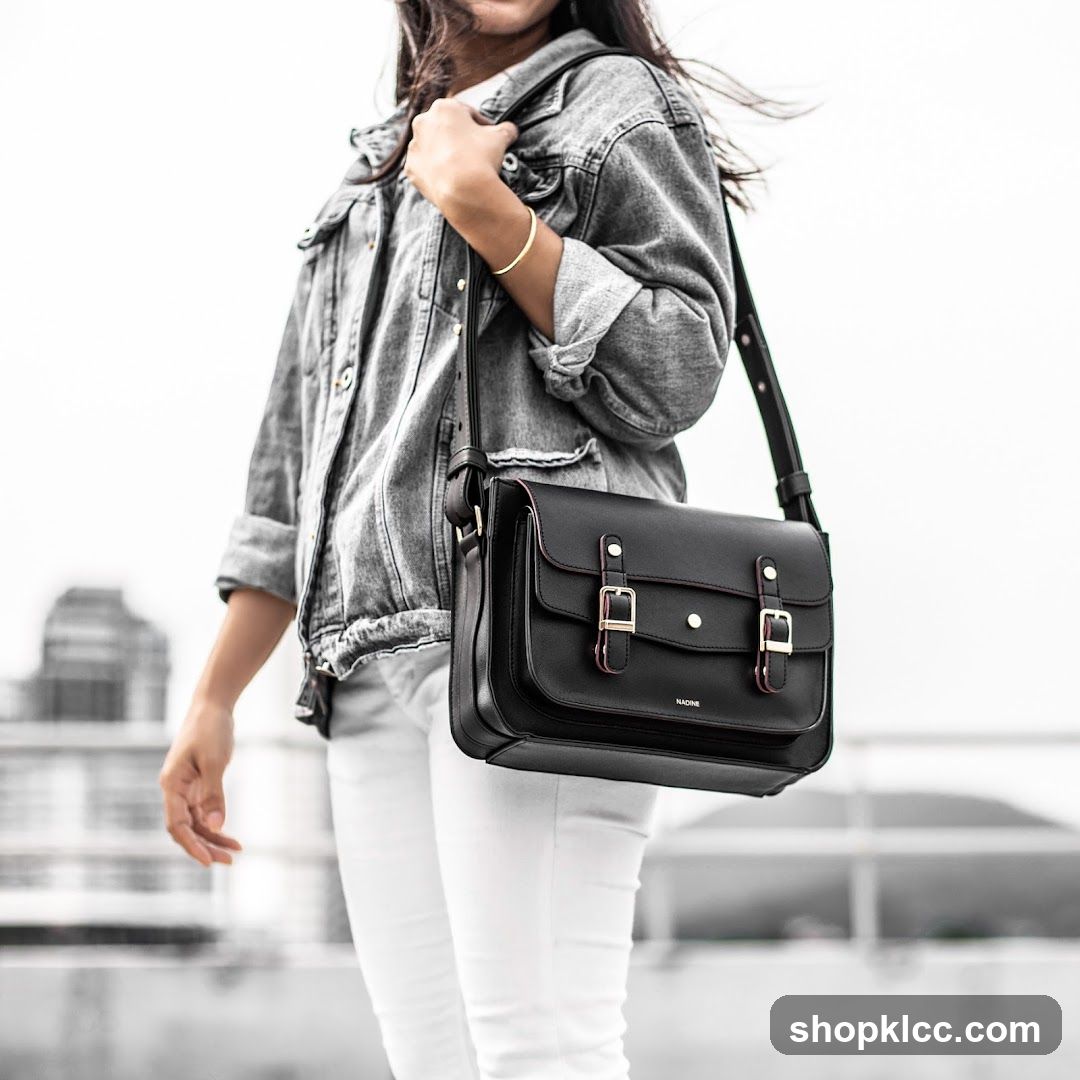 Woman with Black Satchel Bag