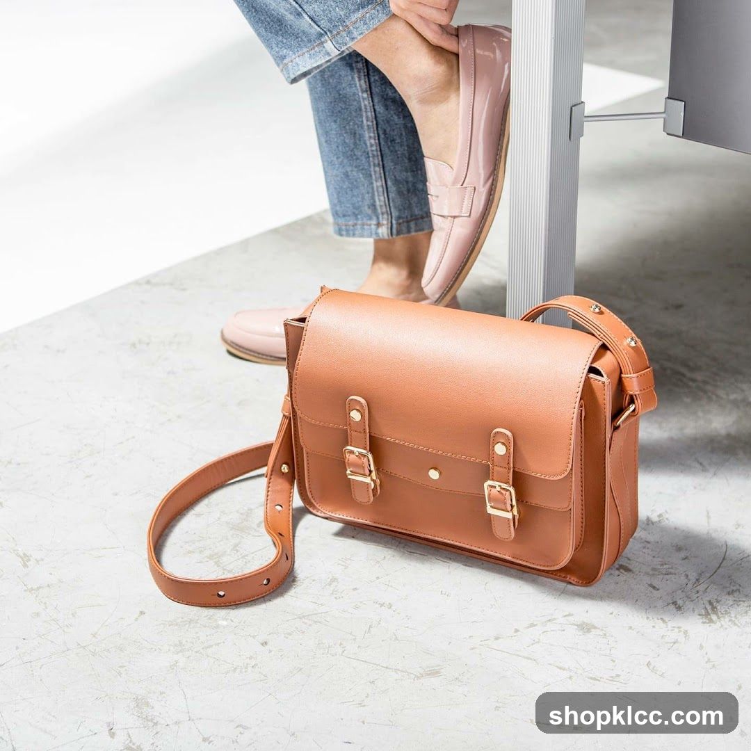 Brown Satchel Bag and Pink Loafers