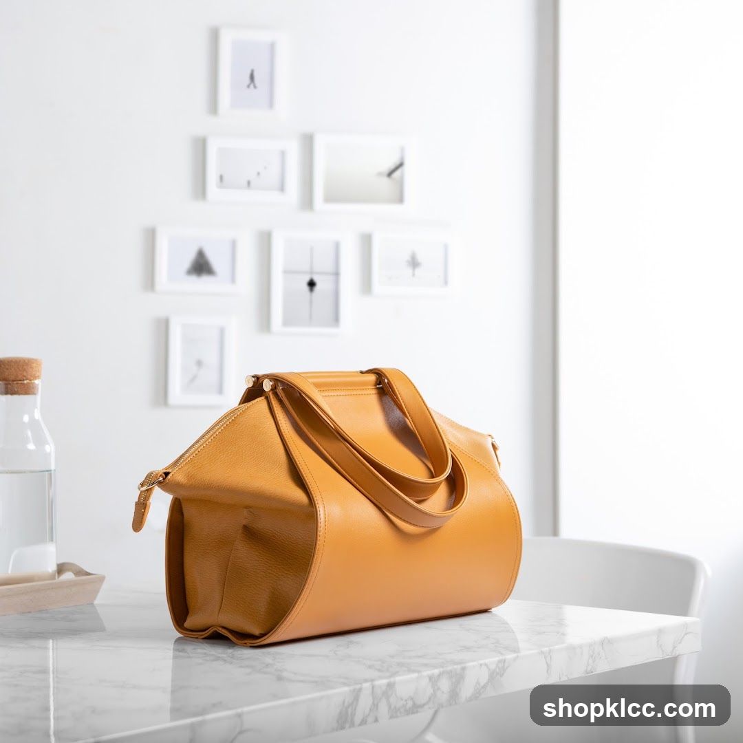 Leather Handbag on Marble Table
