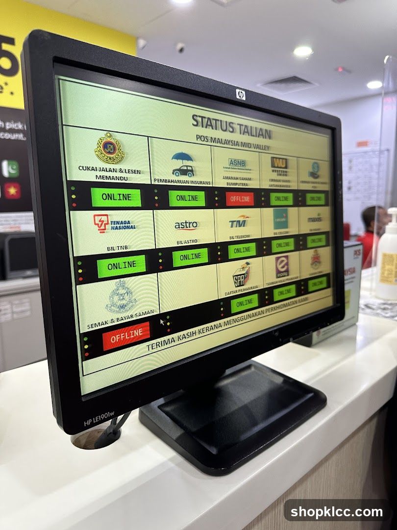 POS Malaysia Mid Valley Status Screen