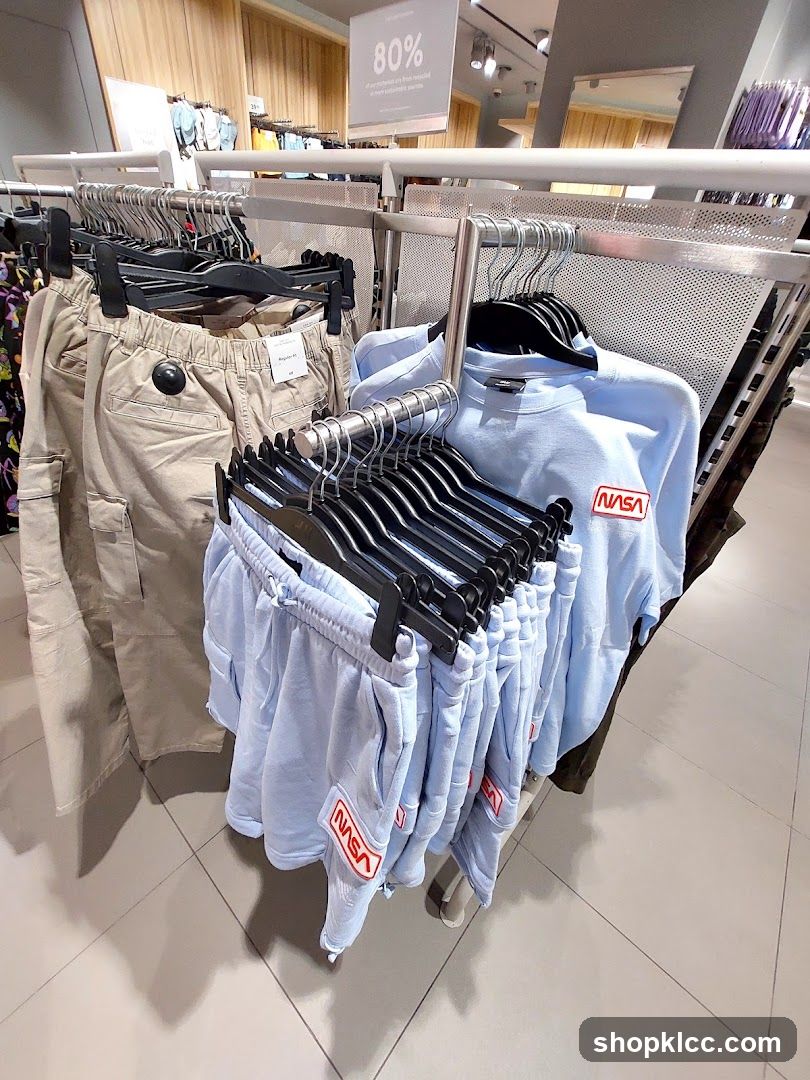 Clothing Display Rack with NASA Apparel and Khaki Pants