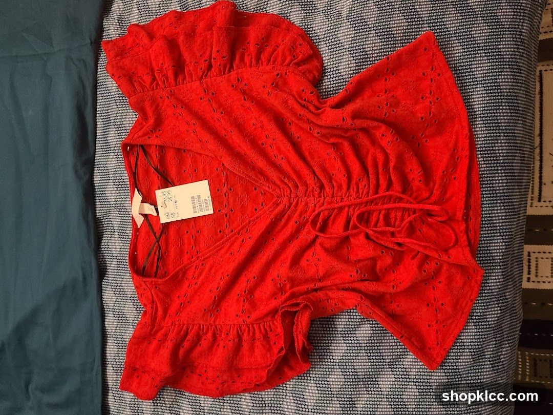 Red Eyelet Top with Tie Waist