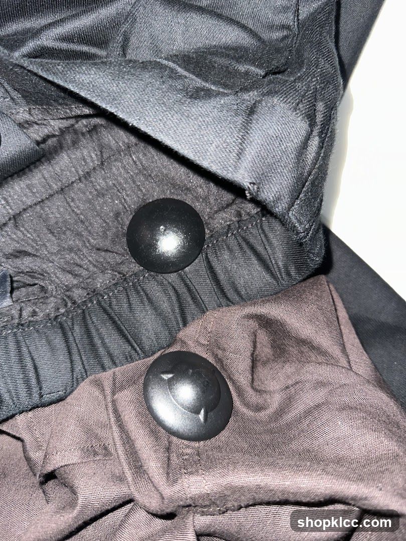 Close-up of fabric buttons and stitching