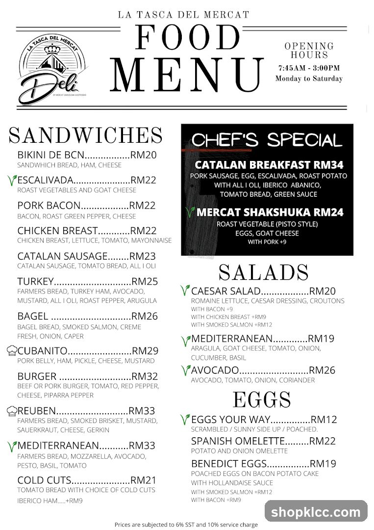 La Tasca del Mercat Food Menu