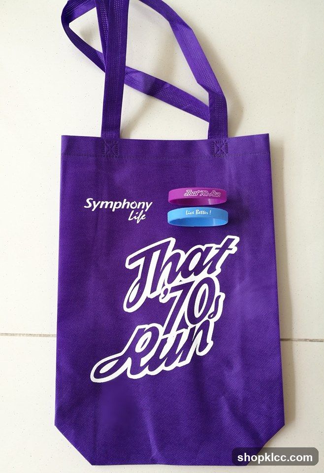 Purple tote bag with wristbands