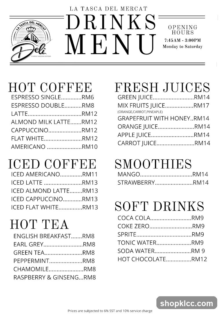 La Tasca del Mercat Drinks Menu