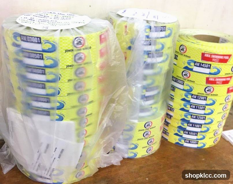 Stacks of Yellow Sticker Rolls