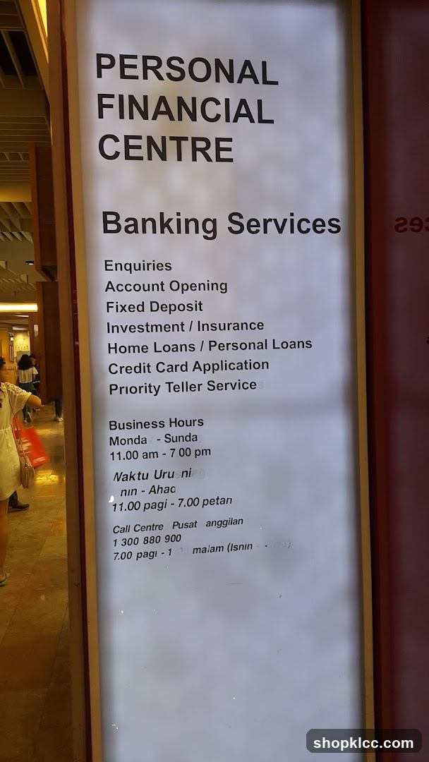 Personal Financial Centre Banking Services Sign