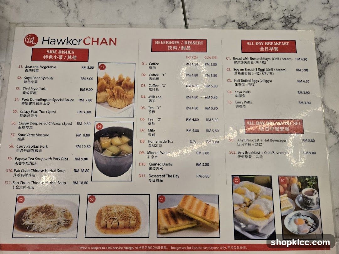 Hawker Chan Menu
