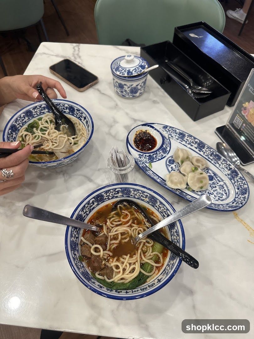 Dining Table with Noodles and Dumplings