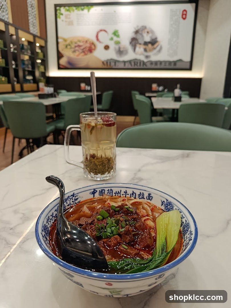 Noodle Bowl and Drink in Restaurant Interior