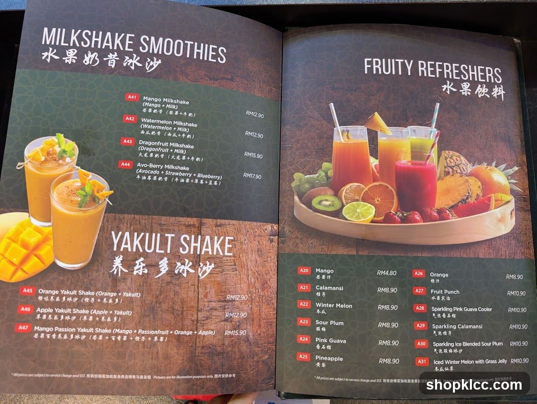 Milkshake Smoothies & Fruity Refreshers Menu