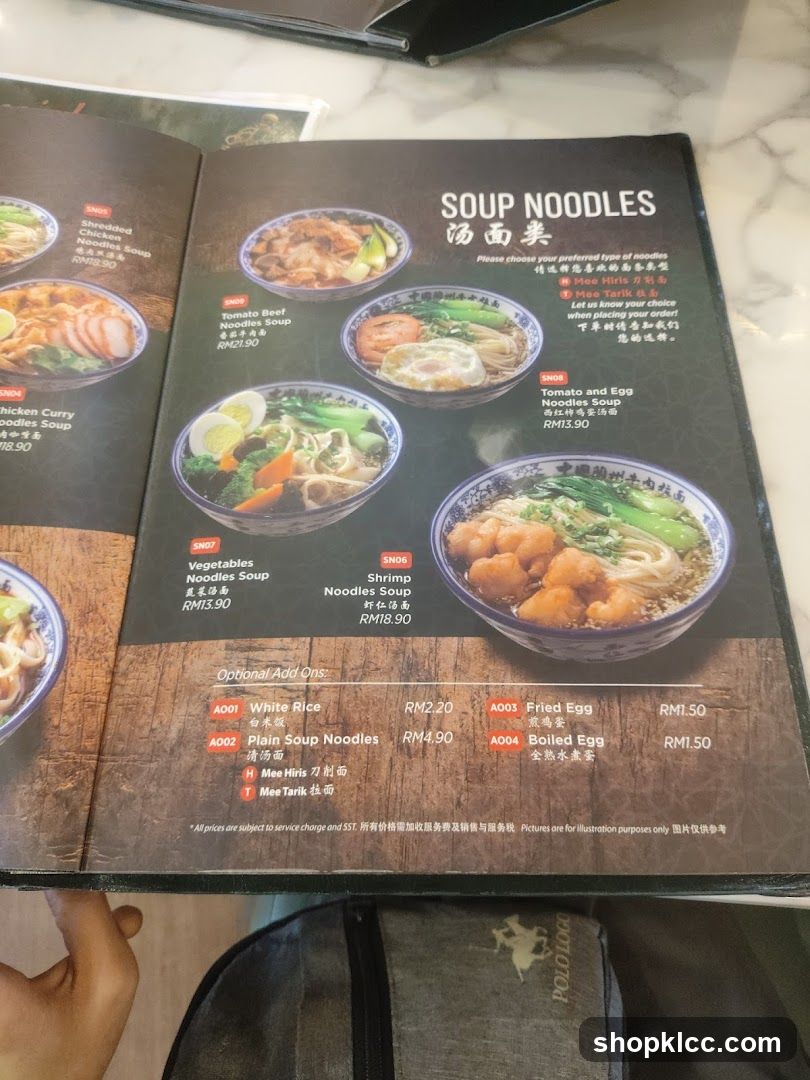 Soup Noodles Menu Page