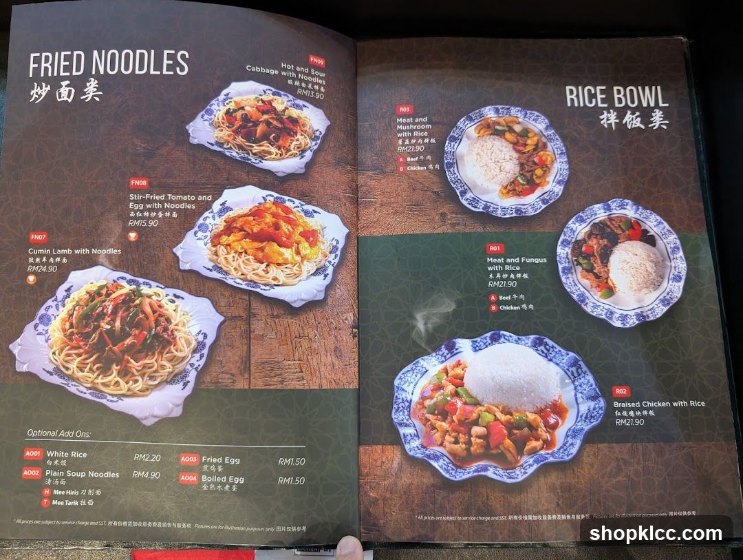 Fried Noodles and Rice Bowl Menu