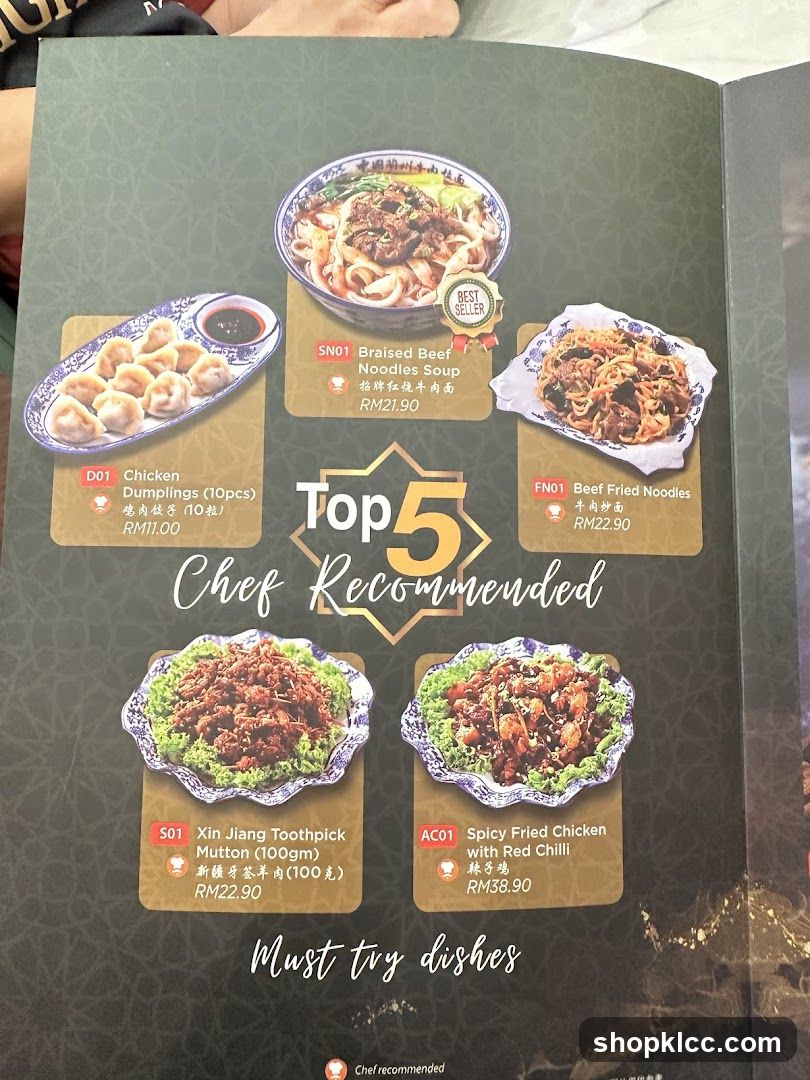 Top 5 Chef Recommended Menu Page