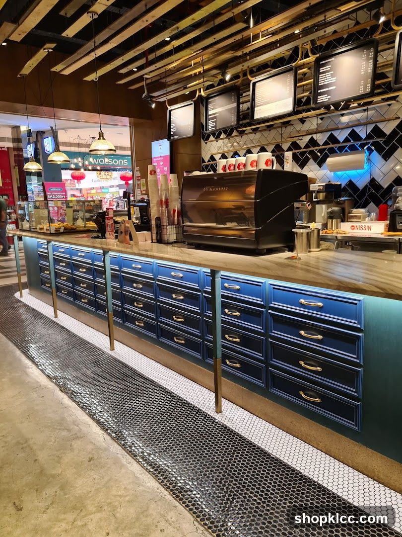 Coffee shop counter with espresso machine