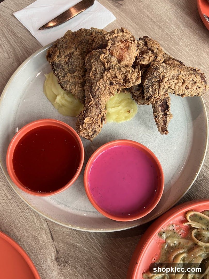 Fried Chicken with Mashed Potatoes and Sauces
