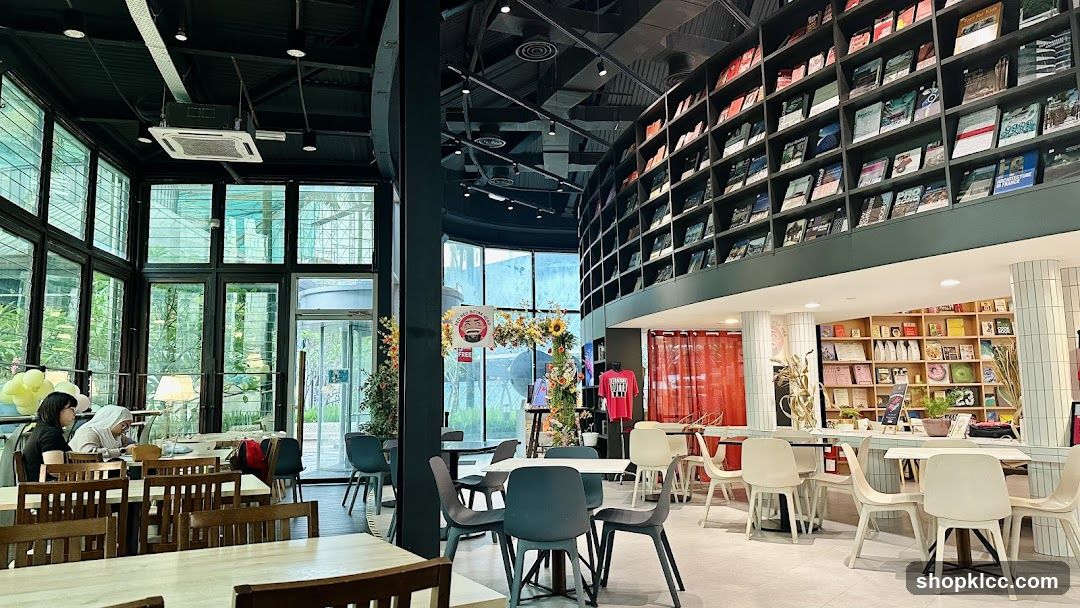 Interior of a bookstore cafe