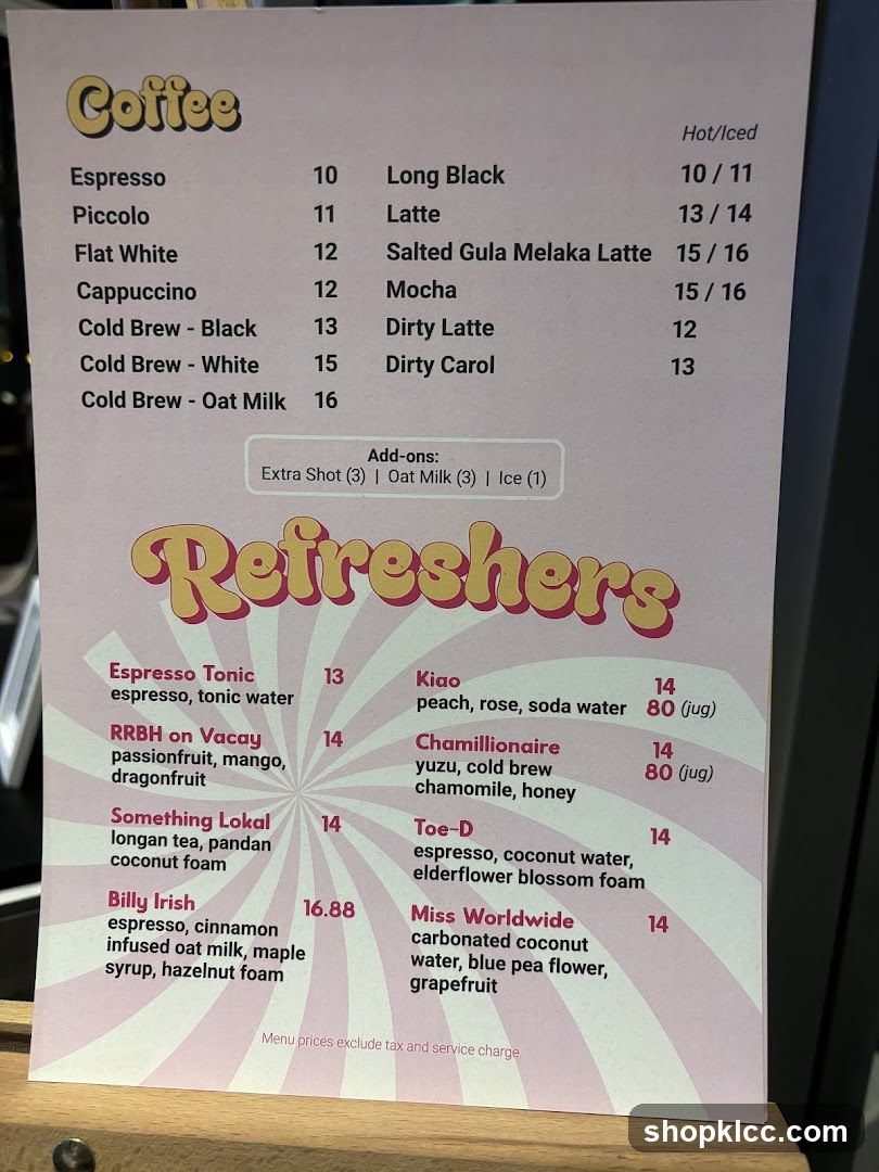 Coffee and Refreshers Menu