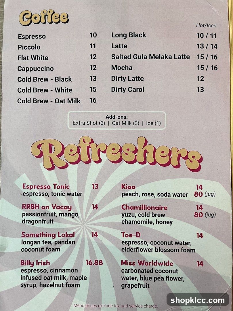 Coffee and Refreshers Menu