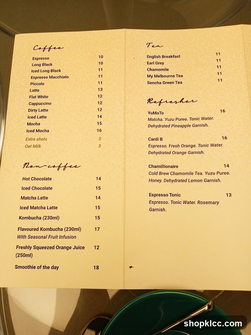 Coffee and Tea Menu