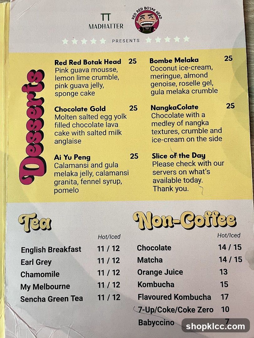 MADHATTER Desserts, Tea, Non-Coffee Menu