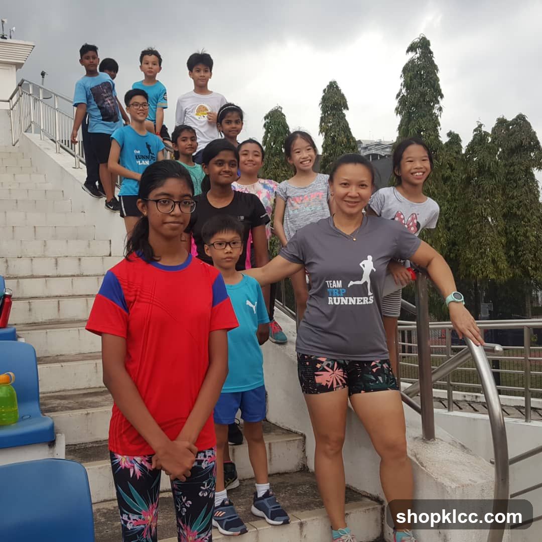 Group of runners on stadium steps