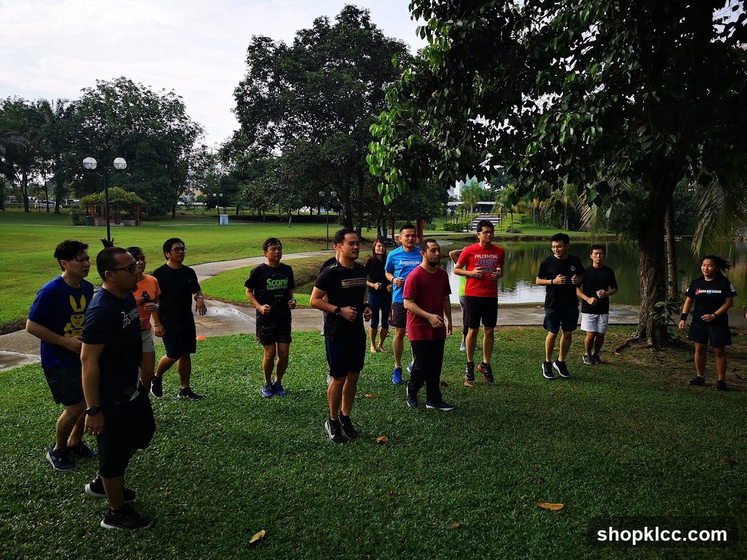 Group of people jogging in a park