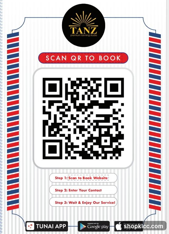 Tanz Premium Tanning Studio QR Booking Card