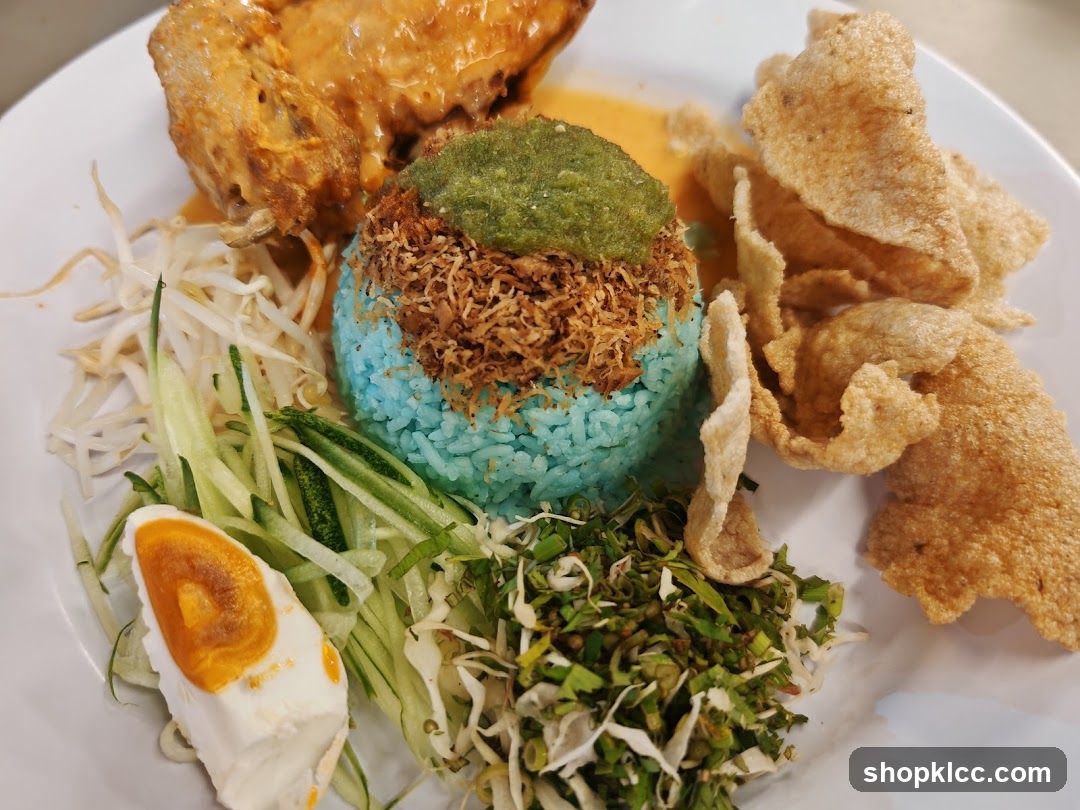 Nasi Kerabu with Fried Chicken