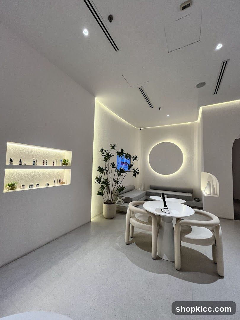 Modern Interior with Display Shelves and Seating Area